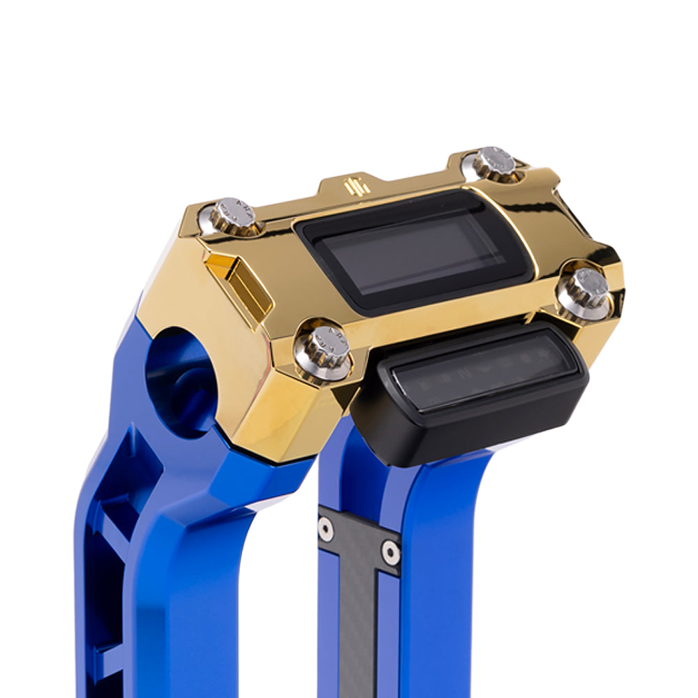 OG Gold Plating Performance Digital Gauge Top Clamp on OG Blue Performance Riser Legs