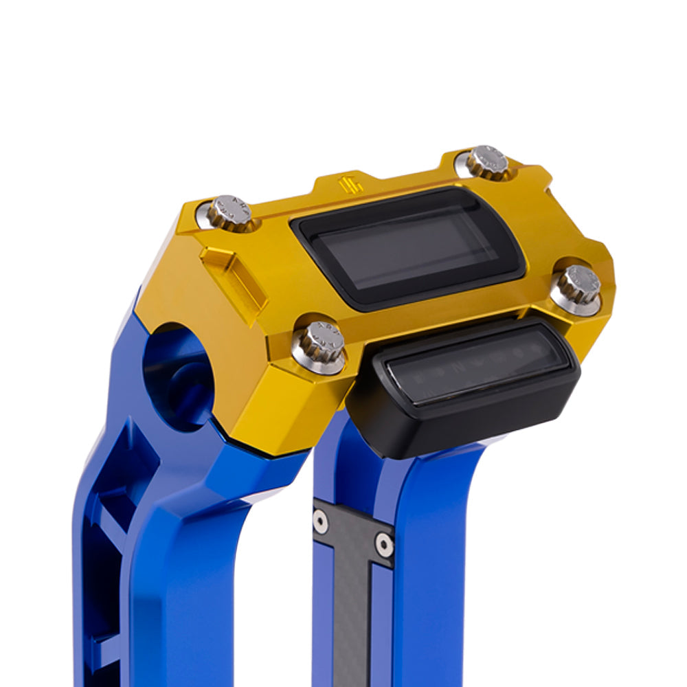 OG Gold Performance Digital Gauge Top Clamp on OG Blue Performance Riser Legs