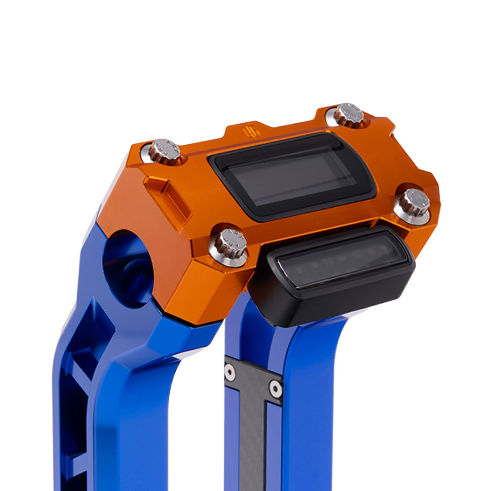OG Orange Performance Digital Gauge Top Clamp on OG Blue Performance Riser Legs