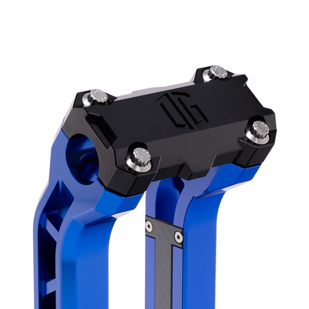 OG Black Performance Top Clamp on OG Blue Performance Riser Legs