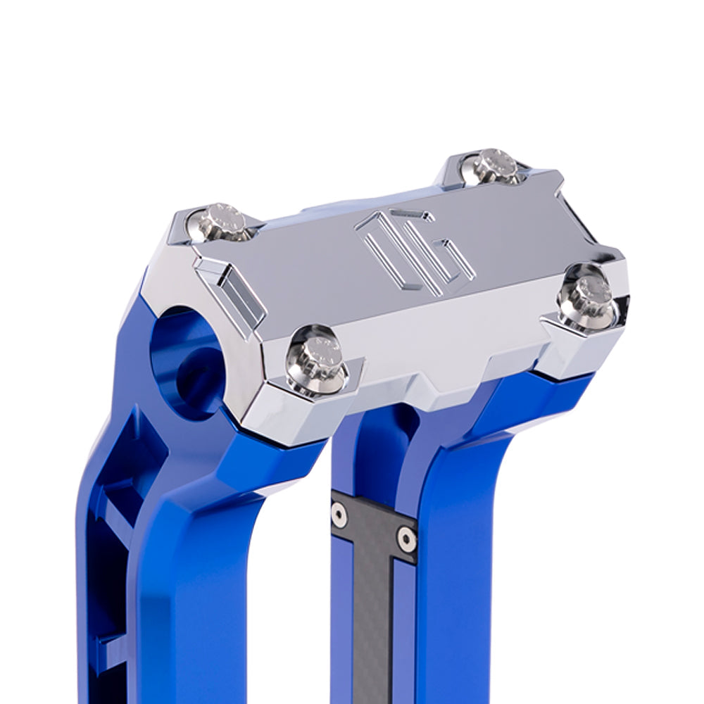 OG Chrome Performance Top Clamp on OG Blue Performance Riser Legs
