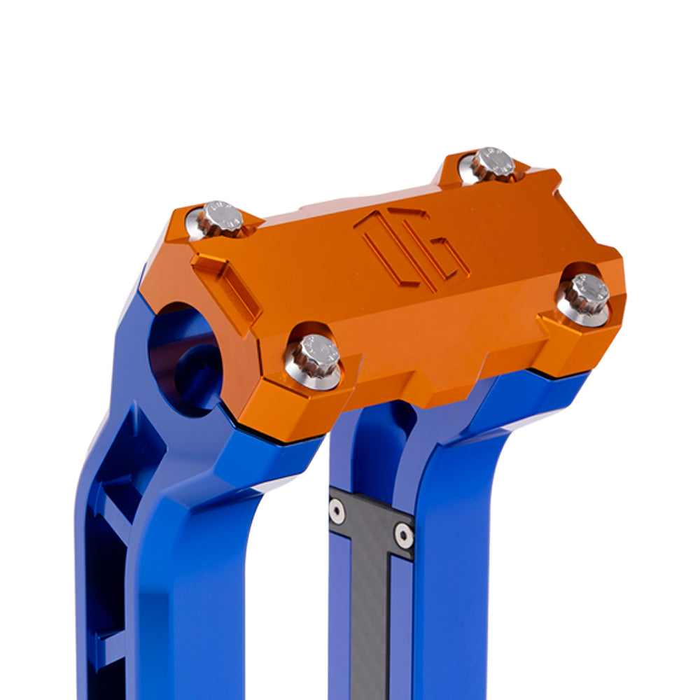 OG Orange Performance Top Clamp on OG Blue Performance Riser Legs