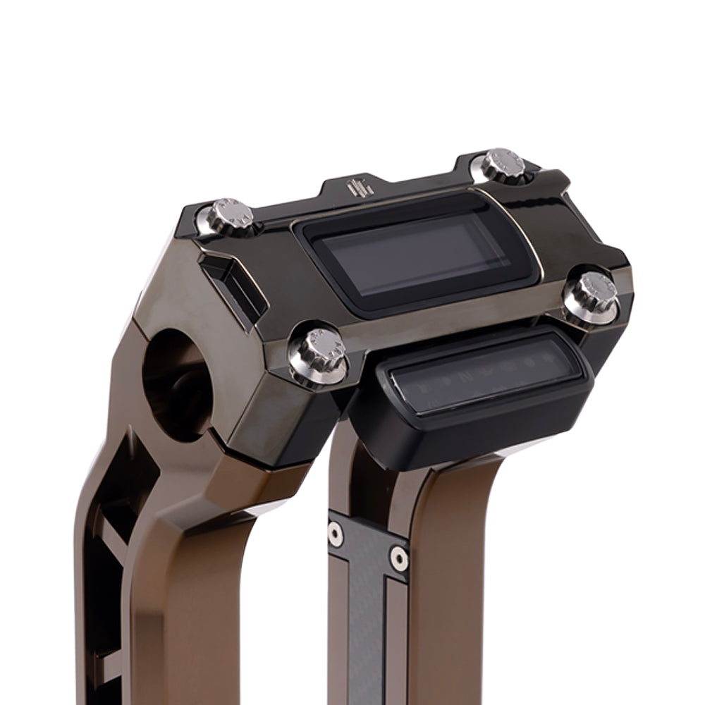 OG Black Chrome Performance Digital Gauge Top Clamp on OG Bronze Performance Riser Legs