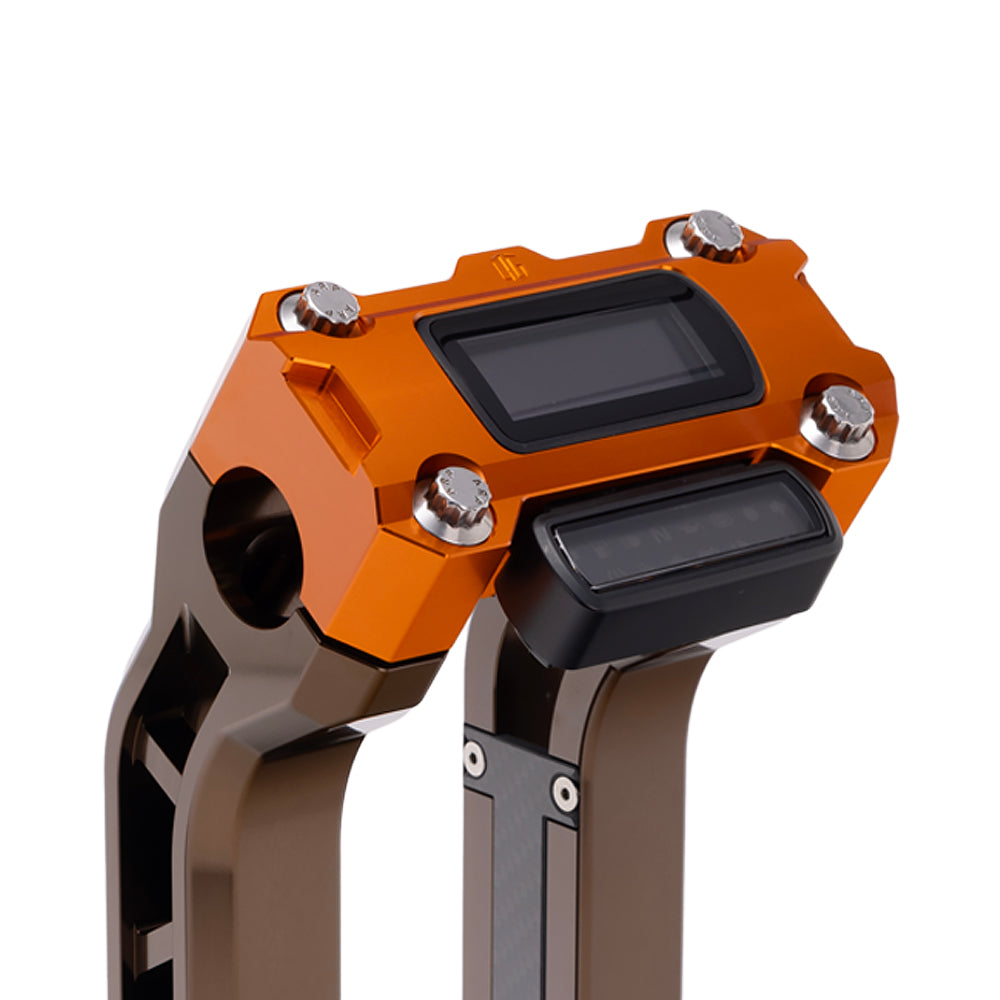 OG Orange Performance Digital Gauge Top Clamp on OG Bronze Performance Riser Legs