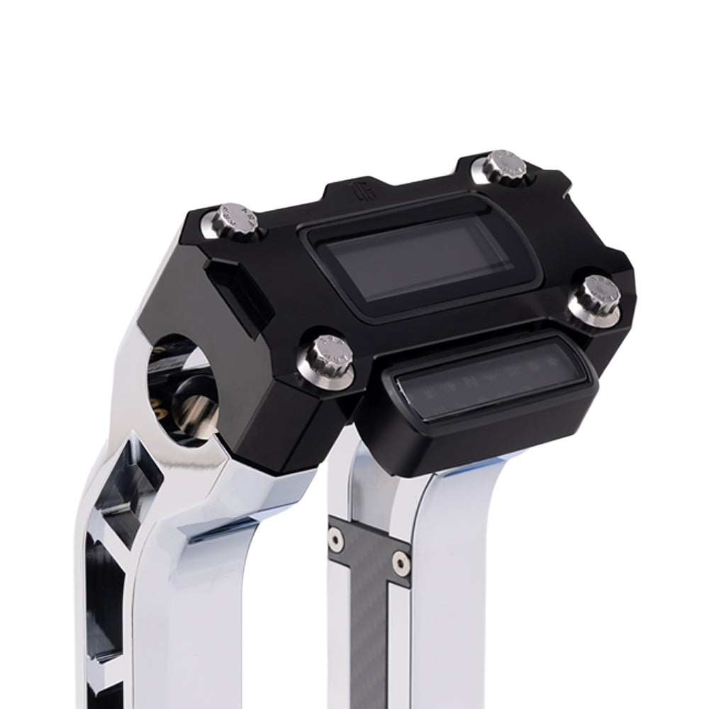 OG Black Performance Digital Gauge Top Clamp on OG Chrome Performance Riser Legs