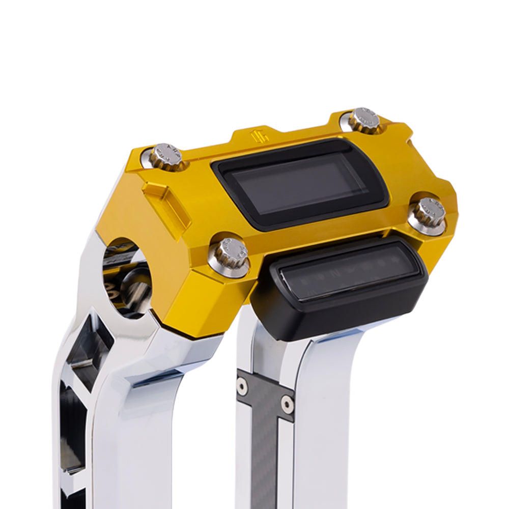 OG Gold Performance Digital Gauge Top Clamp on OG Chrome Performance Riser Legs