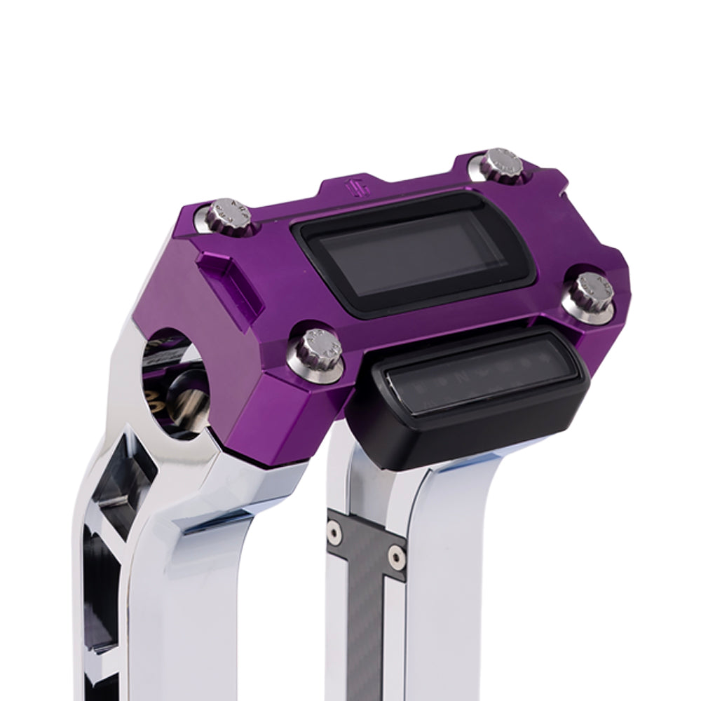 OG Purple Performance Digital Gauge Top Clamp on OG Chrome Performance Riser Legs