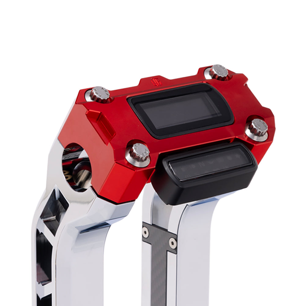 OG Red Performance Digital Gauge Top Clamp on OG Chrome Performance Riser Legs