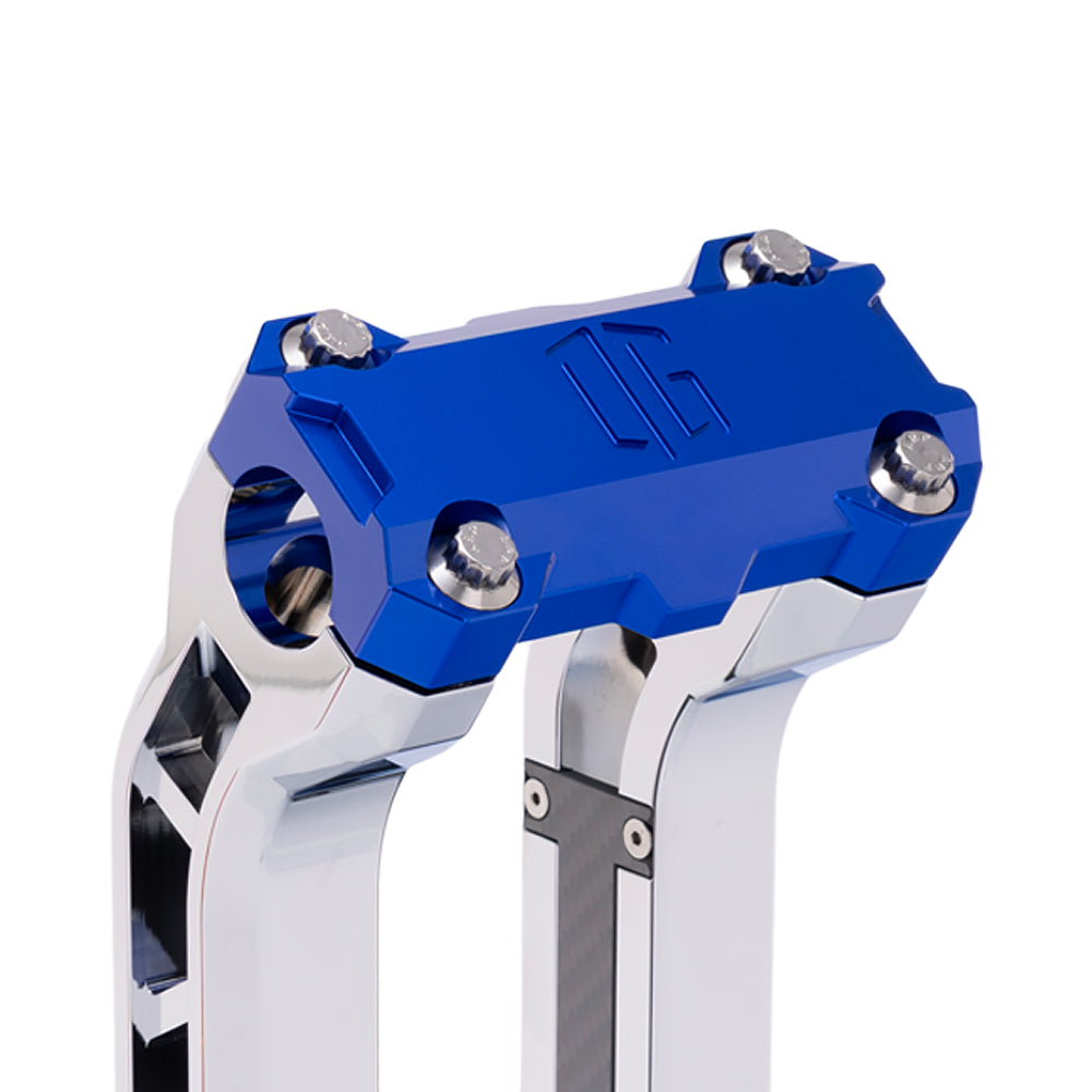 OG Blue Performance Top Clamp on OG Chrome Performance Riser Legs