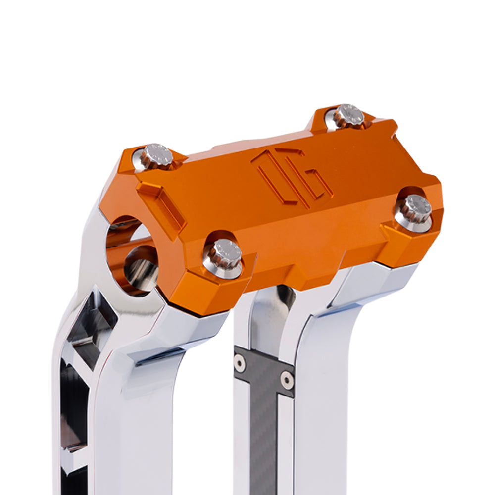 OG Orange Performance Top Clamp on OG Chrome Performance Riser Legs
