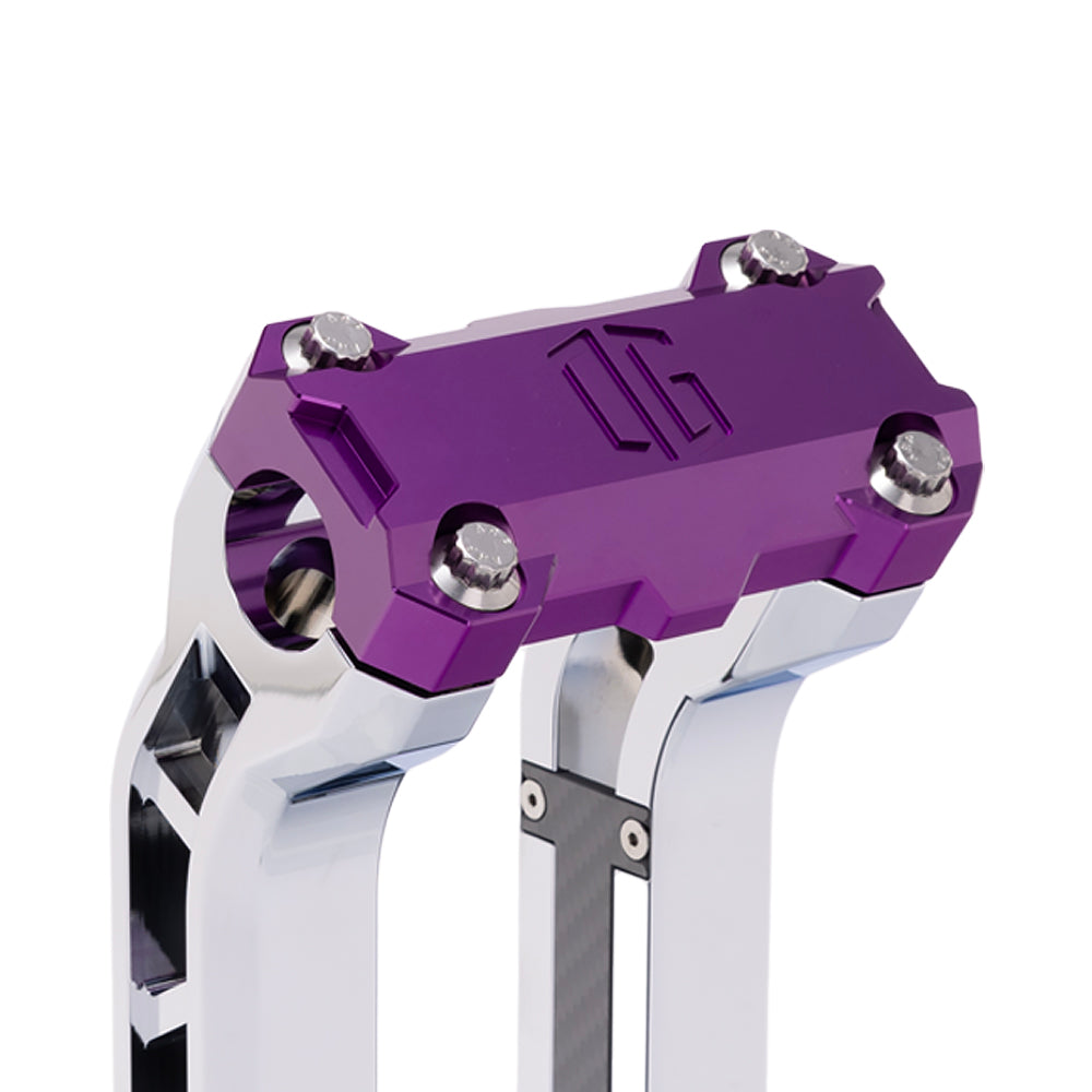 OG Purple Performance Top Clamp on OG Chrome Performance Riser Legs