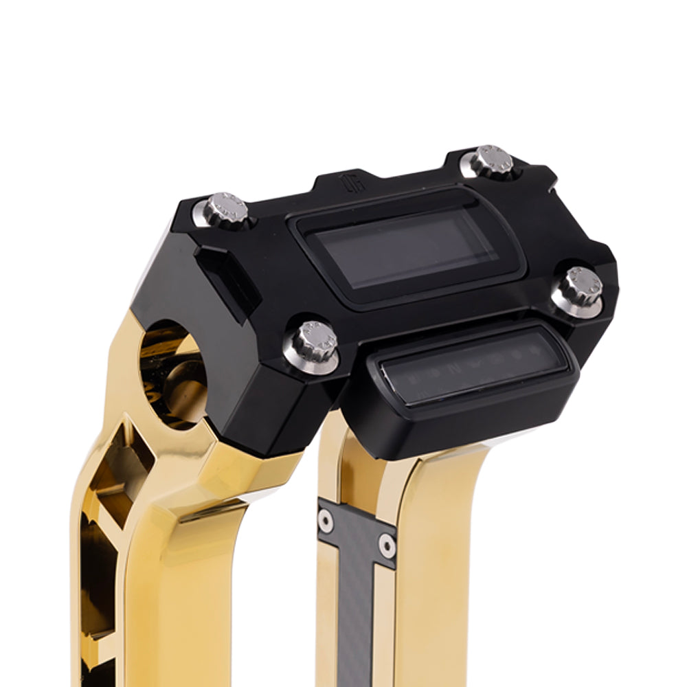 OG Black Performance Digital Gauge Top Clamp on OG Gold Plating Performance Riser Legs