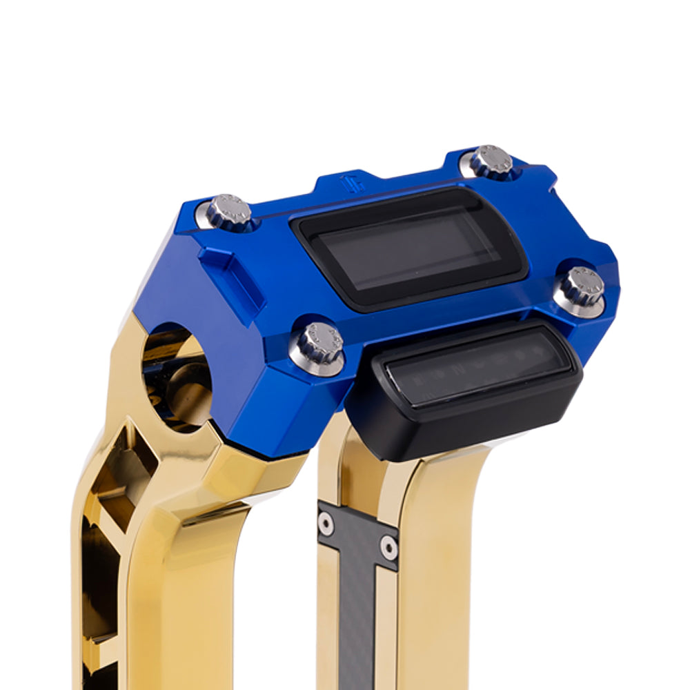OG Blue Performance Digital Gauge Top Clamp on OG Gold Plating Performance Riser Legs