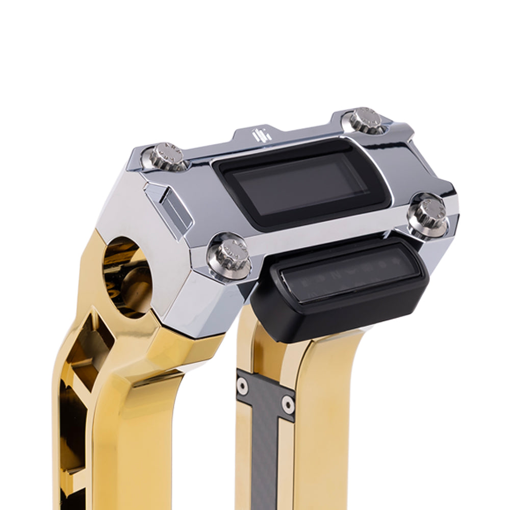 OG Chrome Performance Digital Gauge Top Clamp on OG Gold Plating Performance Riser Legs
