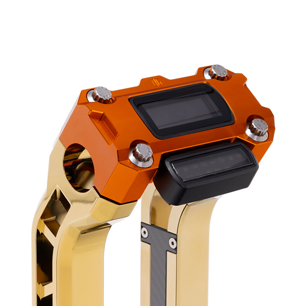 OG Orange Performance Digital Gauge Top Clamp on OG Gold Plating Performance Riser Legs