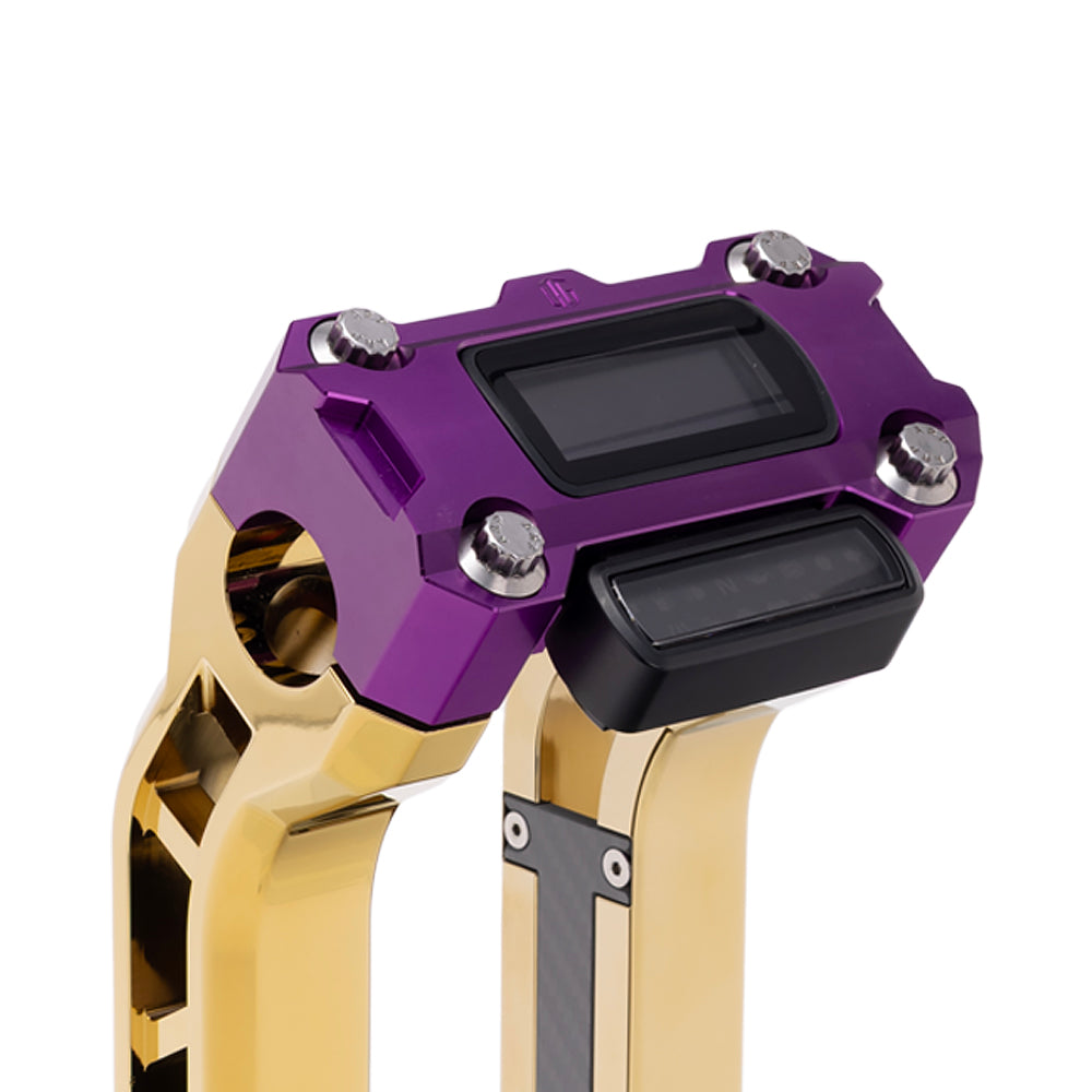 OG Purple Performance Digital Gauge Top Clamp on OG Gold Plating Performance Riser Legs