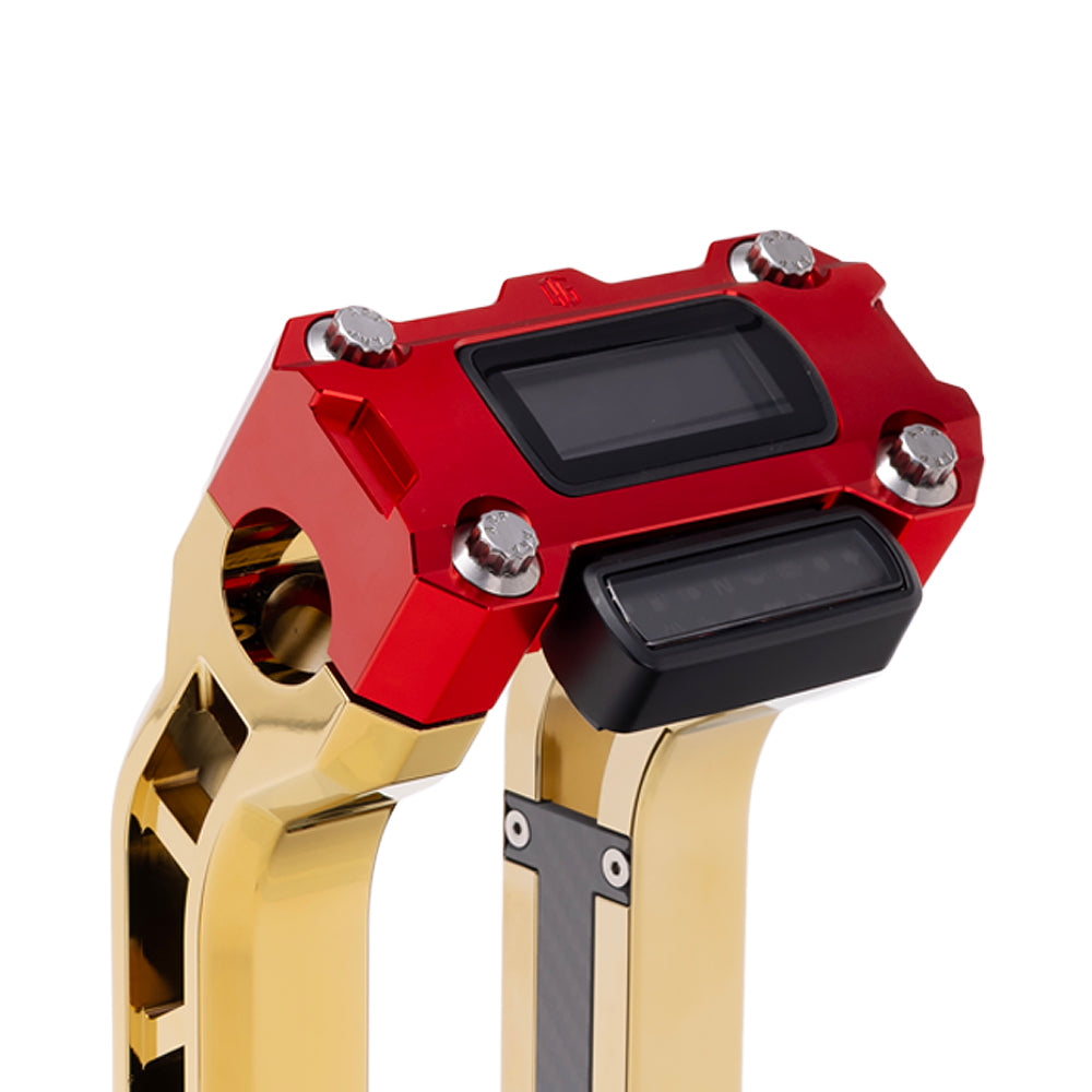 OG Red Performance Digital Gauge Top Clamp on OG Gold Plating Performance Riser Legs