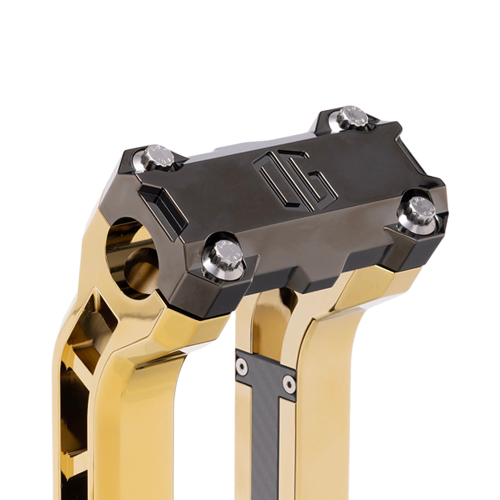 OG Black Chrome Performance Top Clamp on OG Gold Plating Performance Riser Legs
