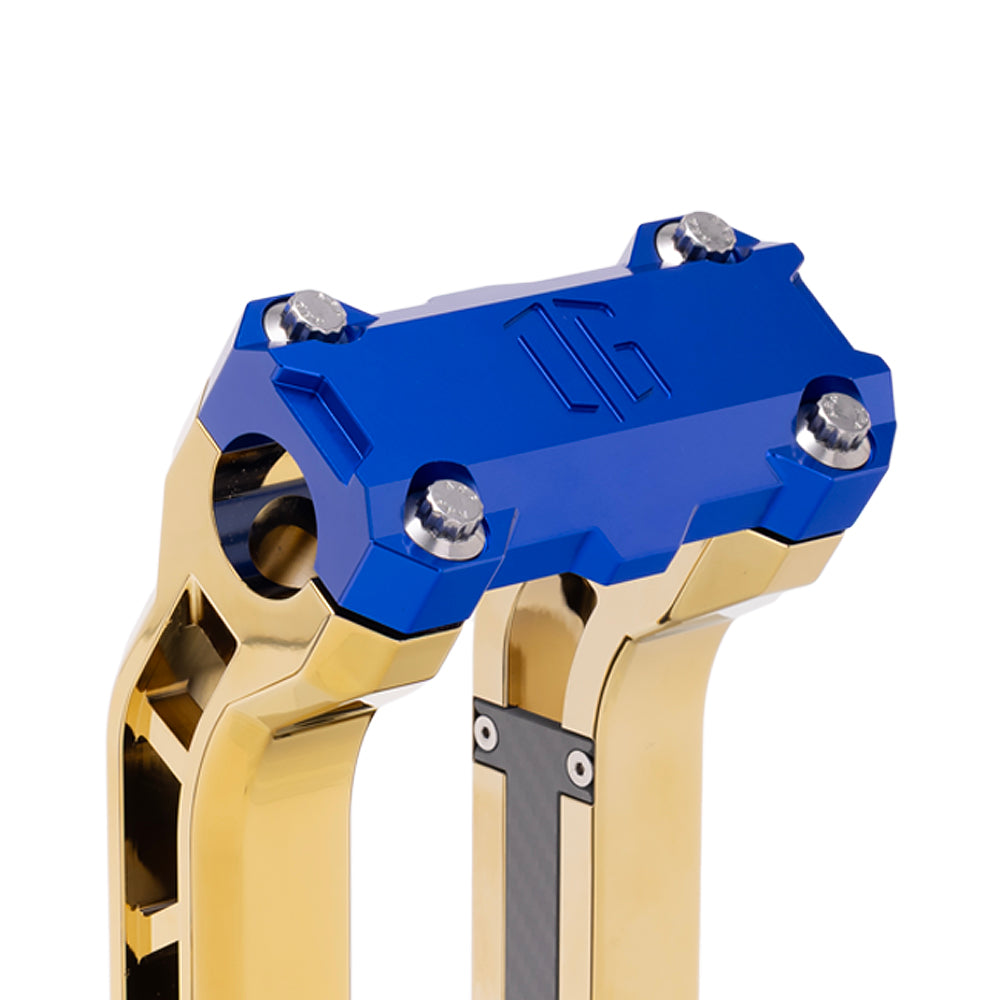 OG Blue Performance Top Clamp on OG Gold Plating Performance Riser Legs