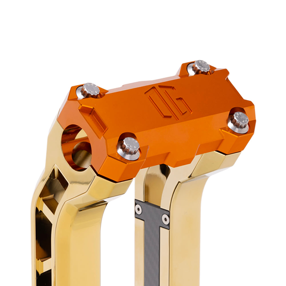 OG Orange Performance Top Clamp on OG Gold Plating Performance Riser Legs