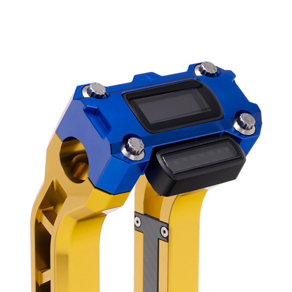 OG Blue Performance Digital Gauge Top Clamp on OG Gold Performance Riser Legs