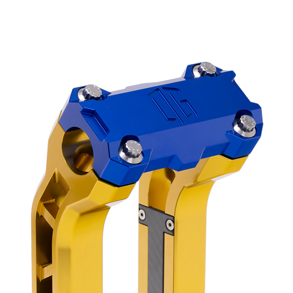OG Blue Performance Top Clamp on OG Gold Performance Riser Legs