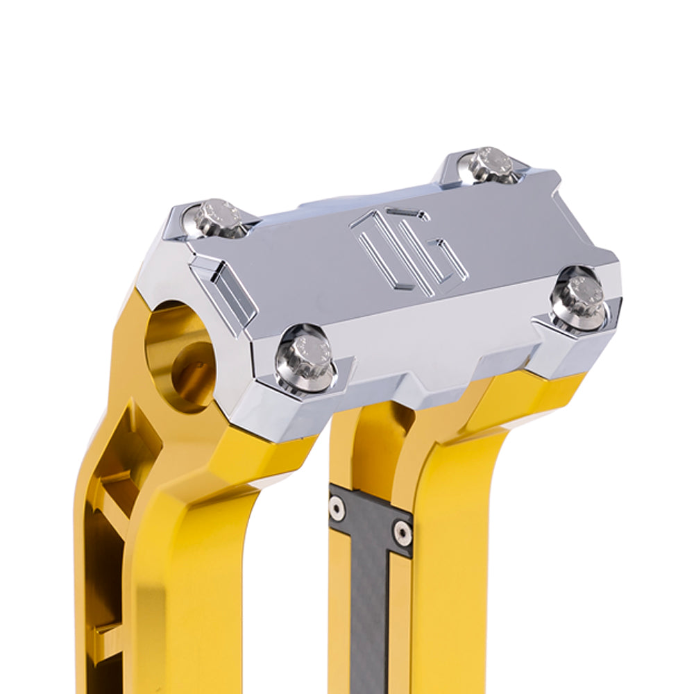 OG Chrome Performance Top Clamp on OG Gold Performance Riser Legs