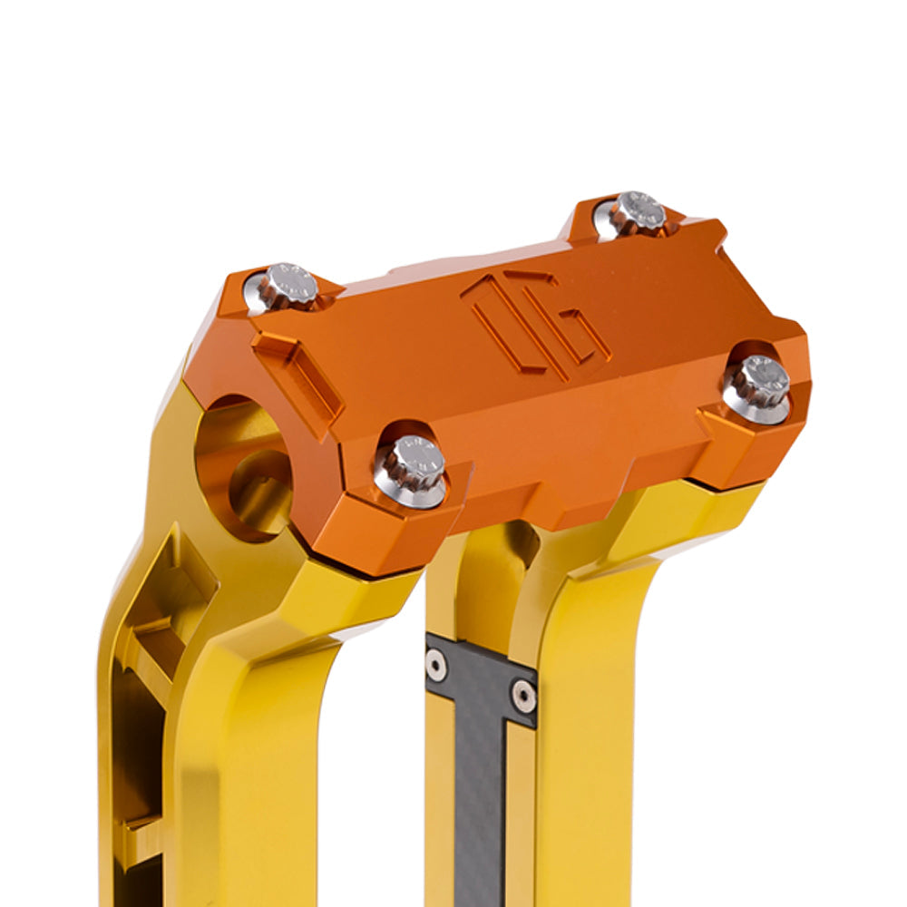 OG Orange Performance Top Clamp on OG Gold Performance Riser Legs