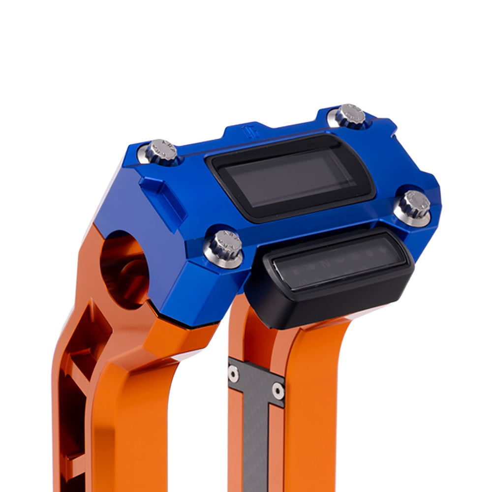 OG Blue Performance Digital Gauge Top Clamp on OG Orange Performance Riser Legs