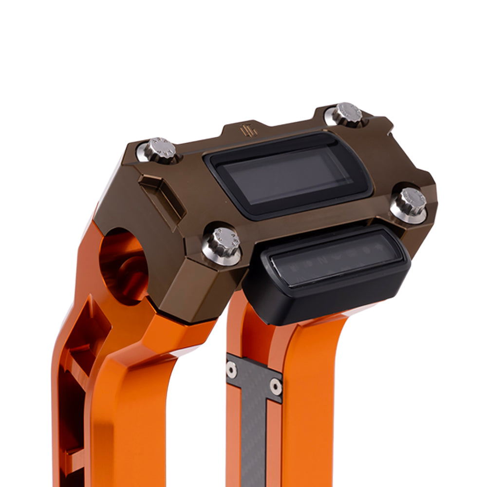 OG Bronze Performance Digital Gauge Top Clamp on OG Orange Performance Riser Legs