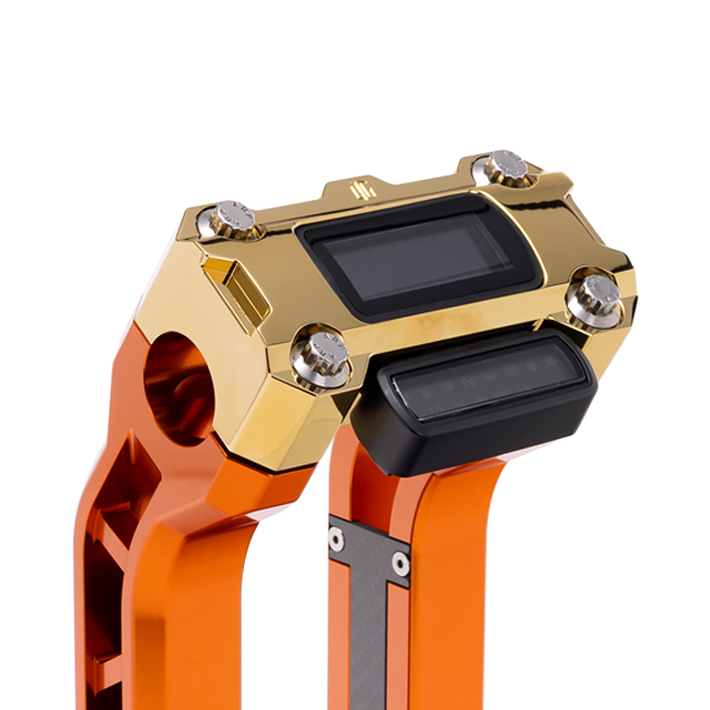 OG Gold Plating Performance Digital Gauge Top Clamp on OG Orange Performance Riser Legs