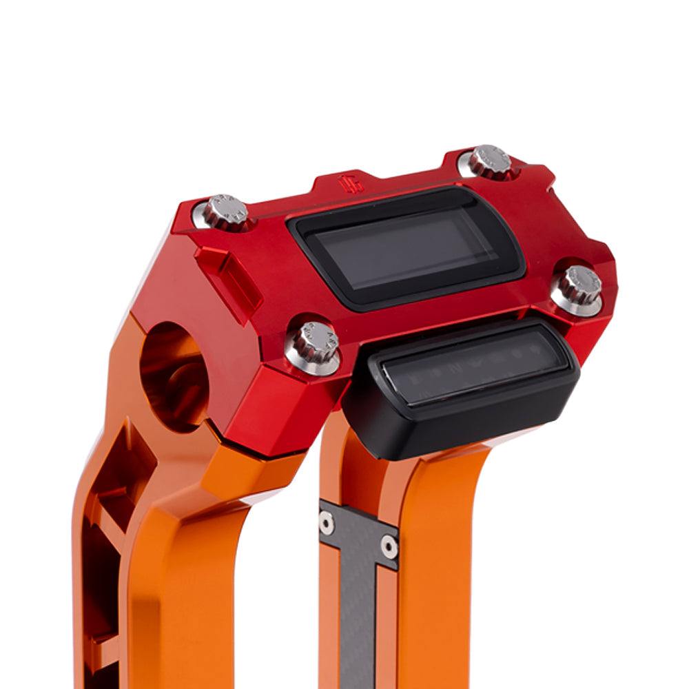 OG Red Performance Digital Gauge Top Clamp on OG Orange Performance Riser Legs