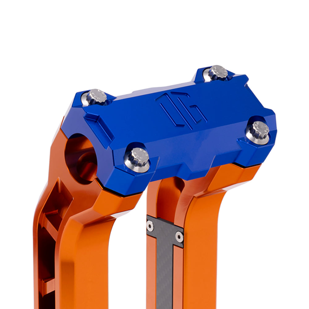 OG Blue Performance Top Clamp on OG Orange Performance Riser Legs