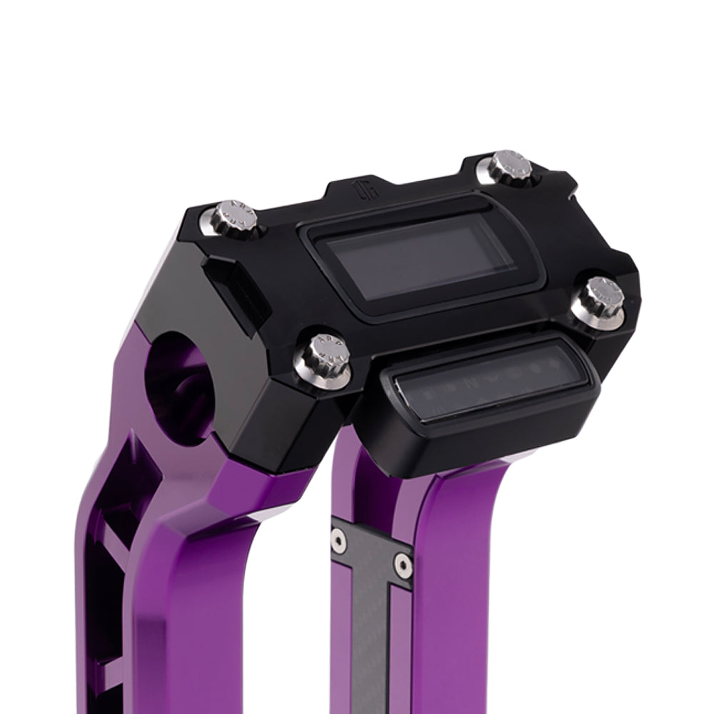 OG Black Performance Digital Gauge Top Clamp on OG Purple Performance Riser Legs