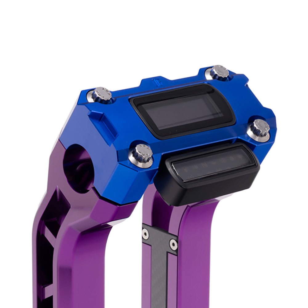 OG Blue Performance Digital Gauge Top Clamp on OG Purple Performance Riser Legs