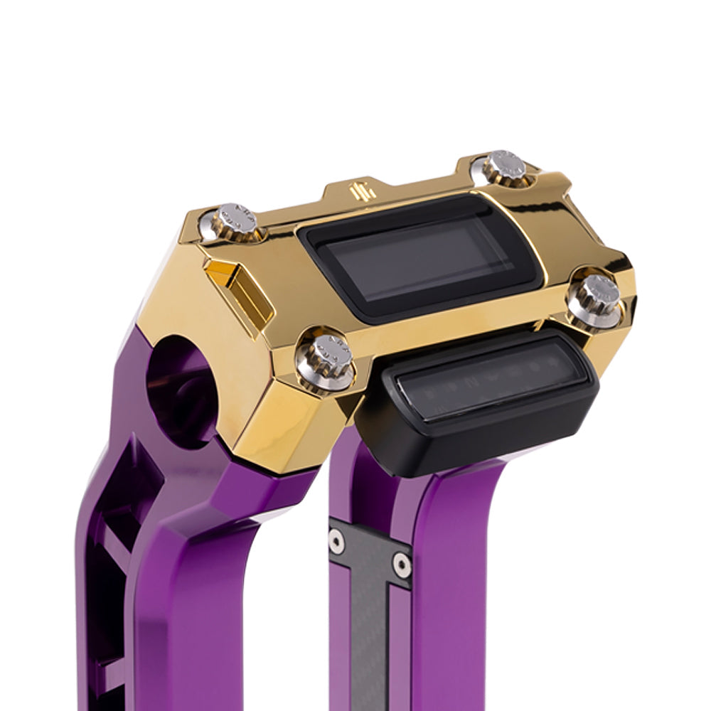 OG Gold Plating Performance Digital Gauge Top Clamp on OG Purple Performance Riser Legs