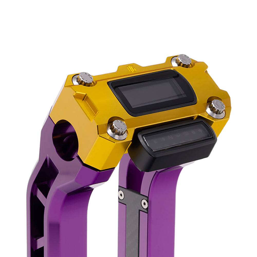 OG Gold Performance Digital Gauge Top Clamp on OG Purple Performance Riser Legs