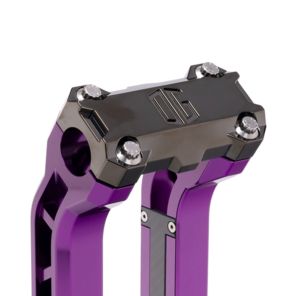 OG Black Chrome Performance Top Clamp on OG Purple Performance Riser Legs