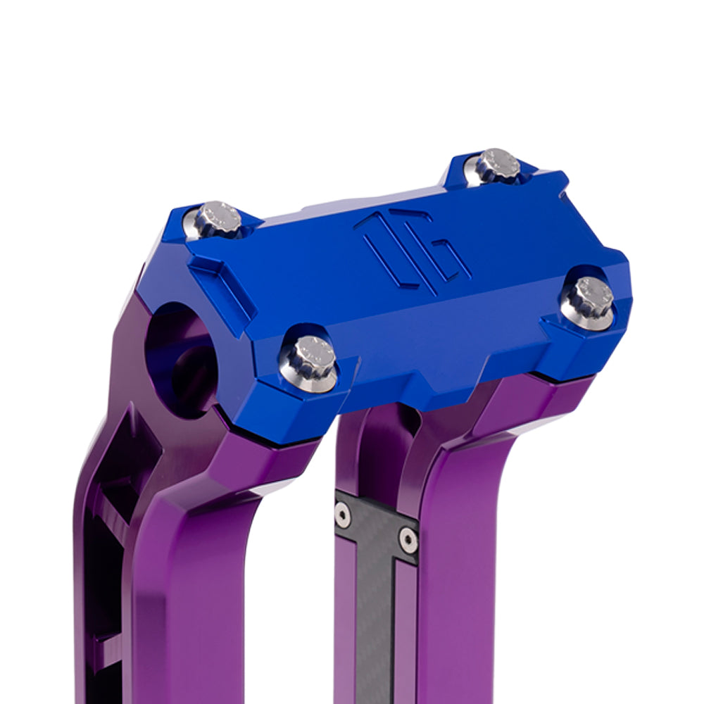 OG Blue Performance Top Clamp on OG Purple Performance Riser Legs