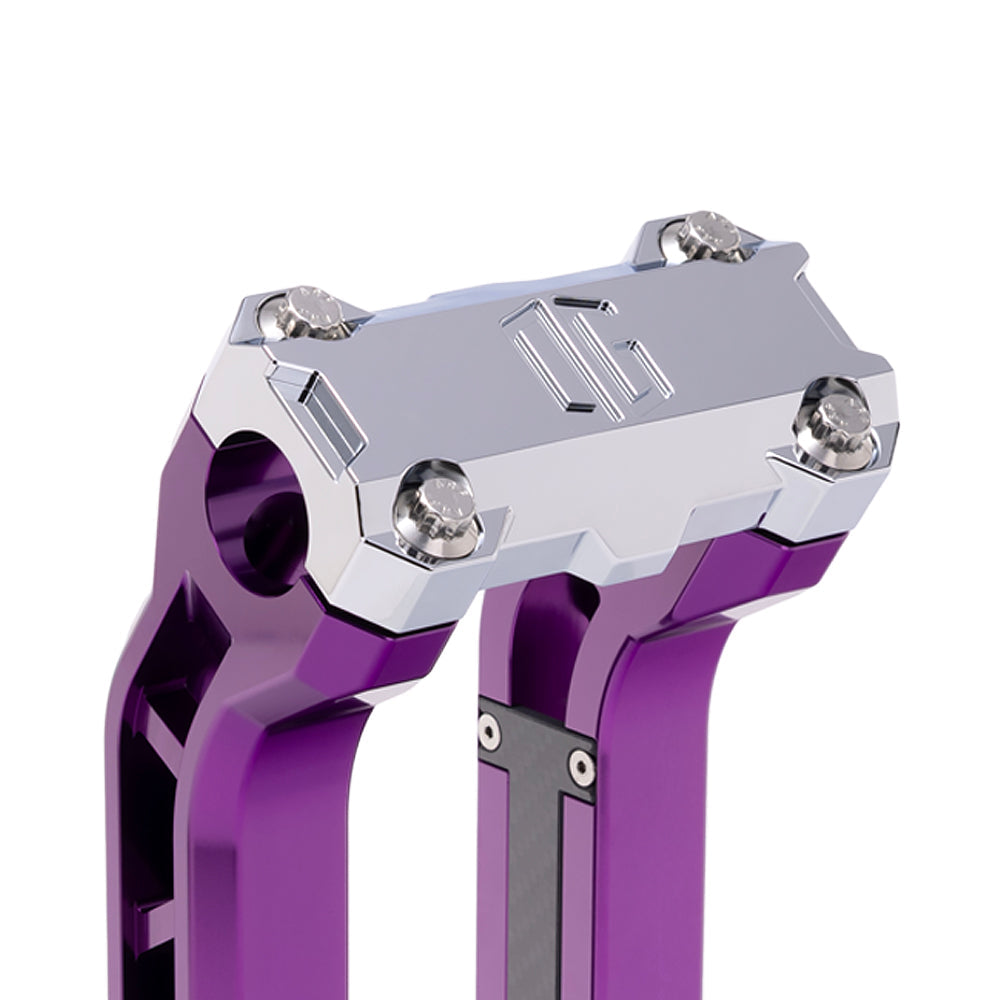 OG Chrome Performance Top Clamp on OG Purple Performance Riser Legs