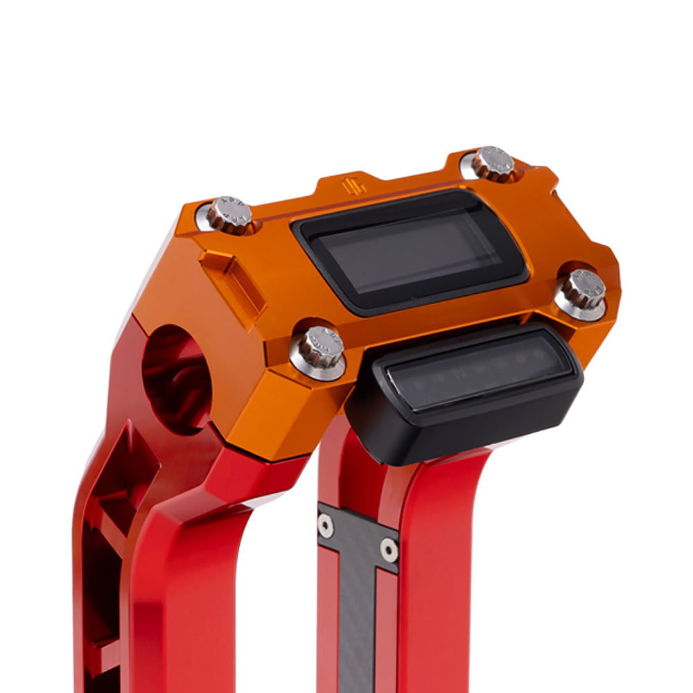 OG Orange Performance Digital Gauge Top Clamp on OG Red Performance Riser Legs