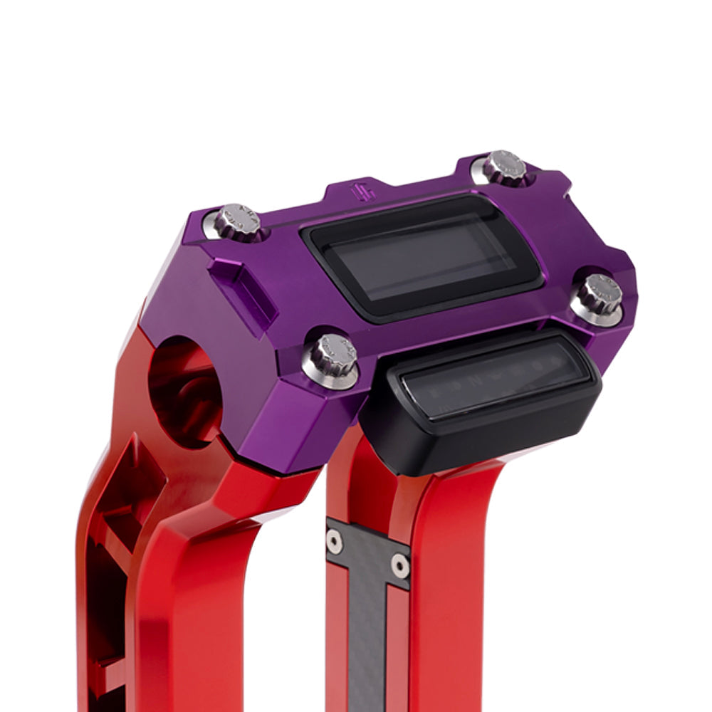 OG Purple Performance Digital Gauge Top Clamp on OG Red Performance Riser Legs