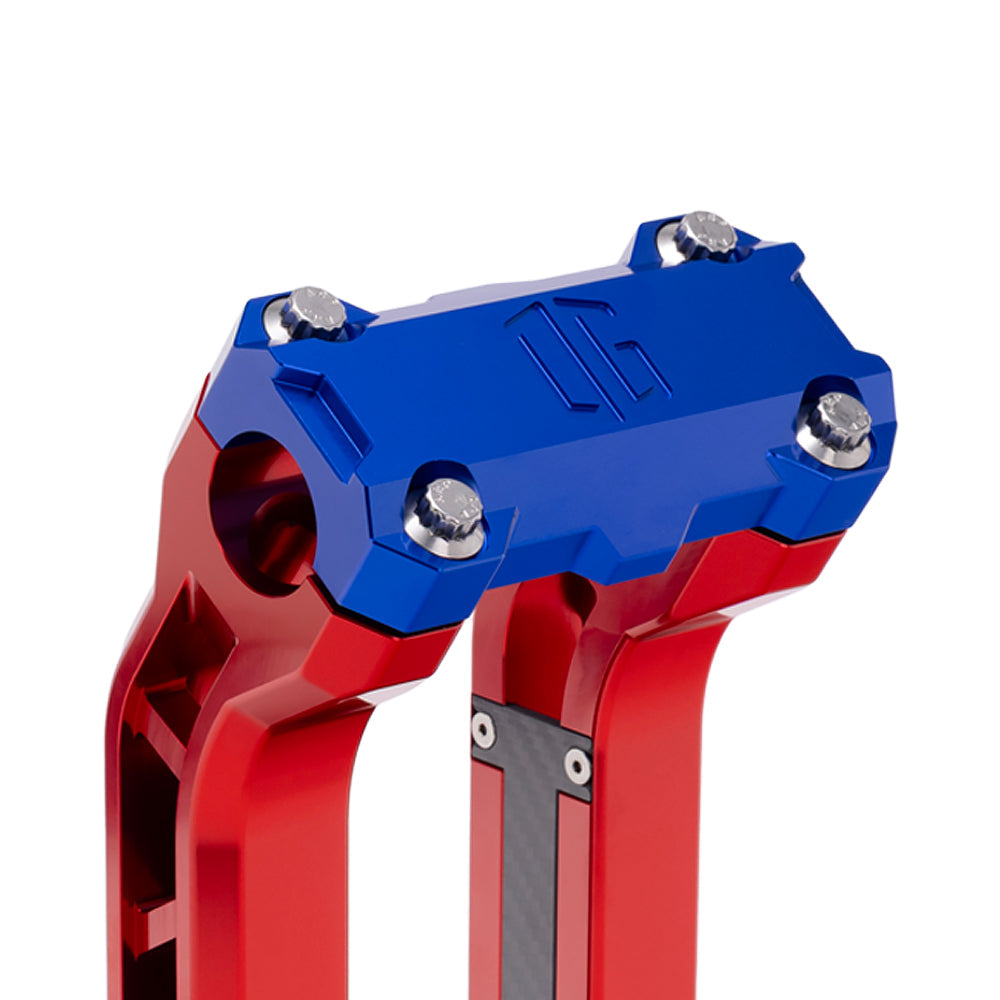 OG Blue Performance Top Clamp on OG Red Performance Riser Legs