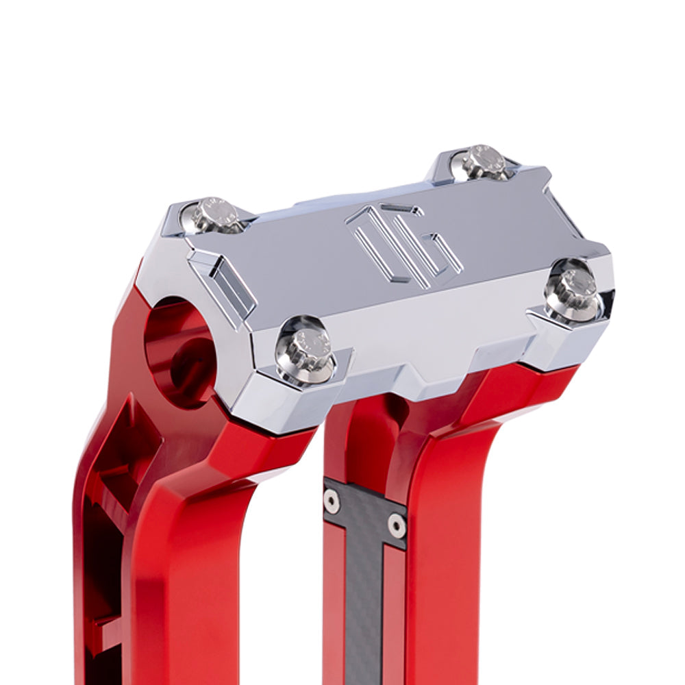 OG Chrome Performance Top Clamp on OG Red Performance Riser Legs