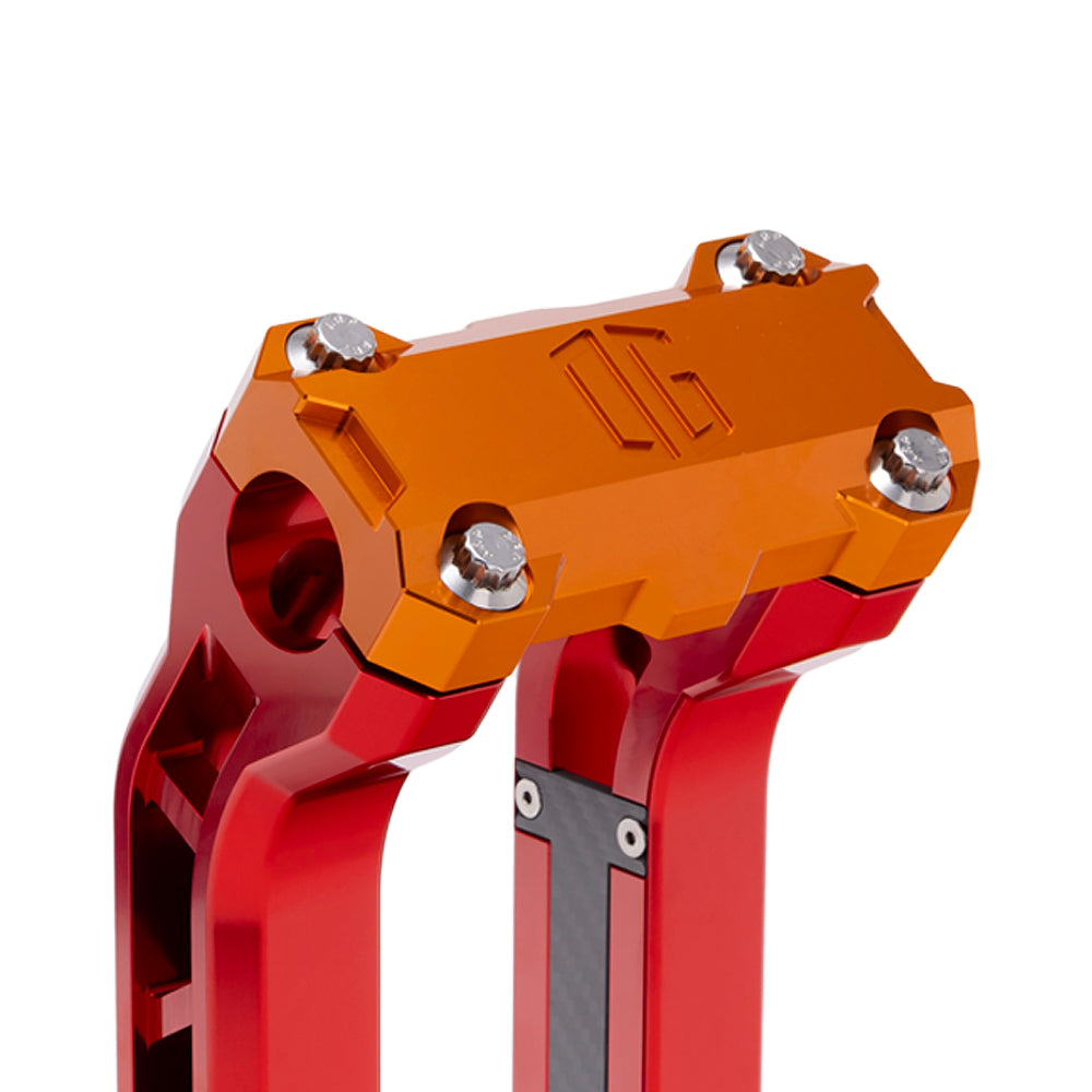 OG Orange Performance Top Clamp on OG Red Performance Riser Legs