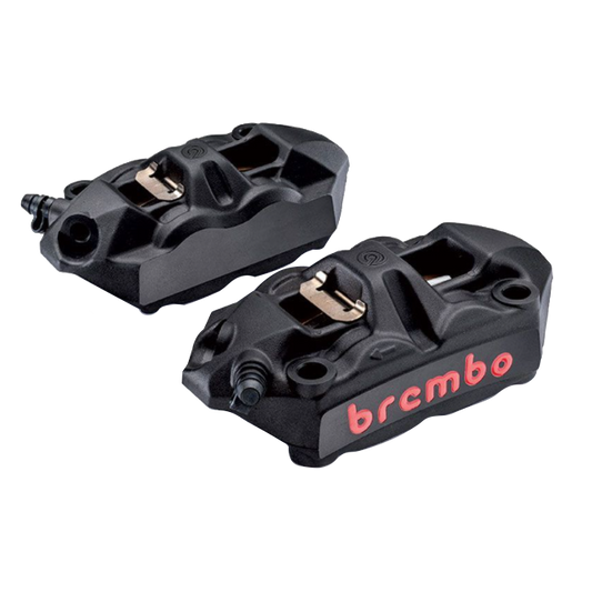 Caliper Set, P4 34mm, M4, Cast Monobloc, 108mm Radial Mount, Front, Black w/ Red Lettering