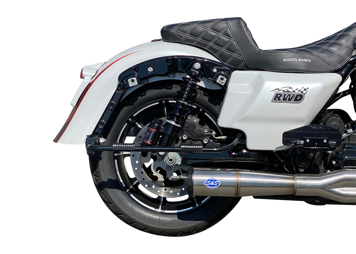 RWD RS-2 Rear Shock shown installed on a Harley Touring