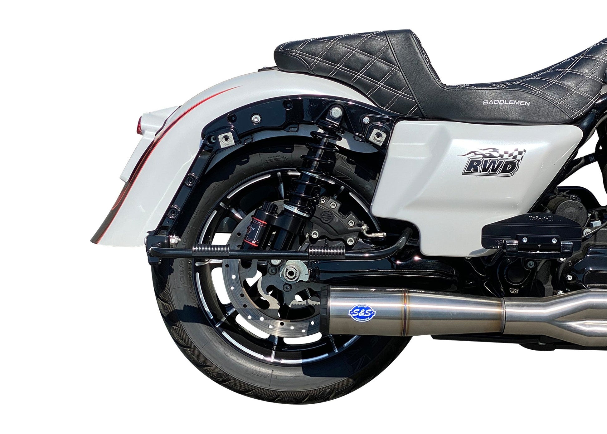 RWD RS-2 Rear Shock shown installed on a Harley Touring