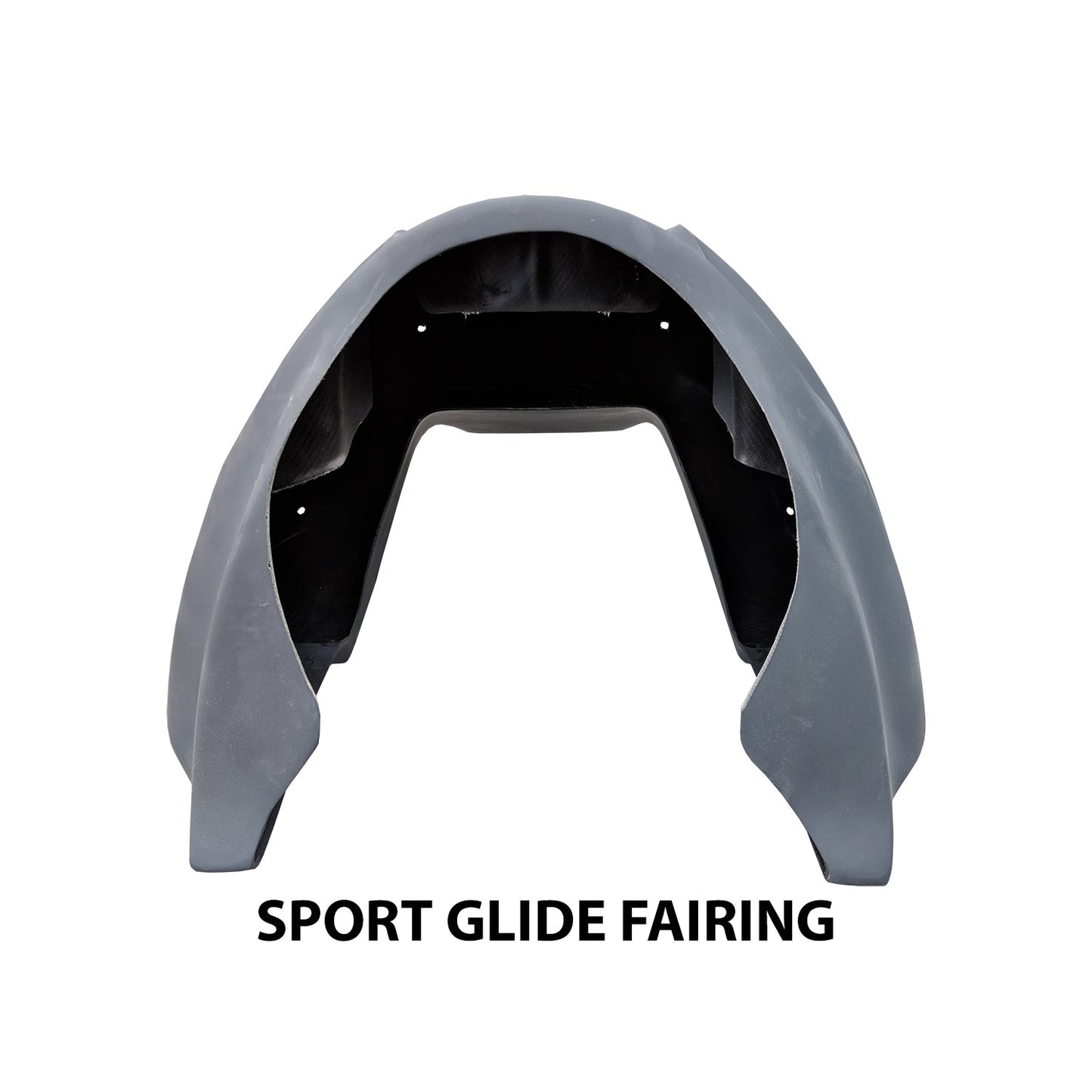 RWD V-Twin Sport Glide Fairing, a dark gray motorcycle fairing shown from the front, with a smooth, aerodynamic design and mounting points visible on the interior.